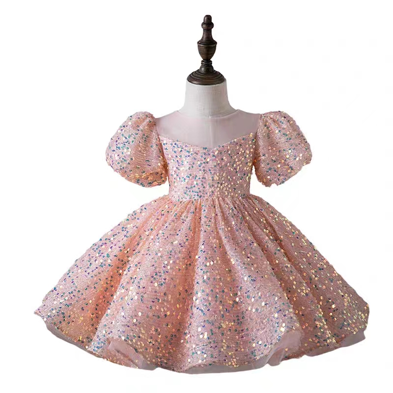 Custom Girls' Fashionable Summer Sequin Princess Puff Dress ODM Supply for Ball Gowns and Party Flower Girl Outfits