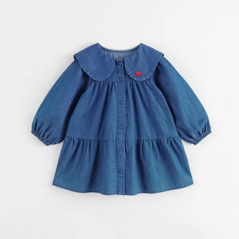 Sweet Girls' Doll Collar Denim Dress