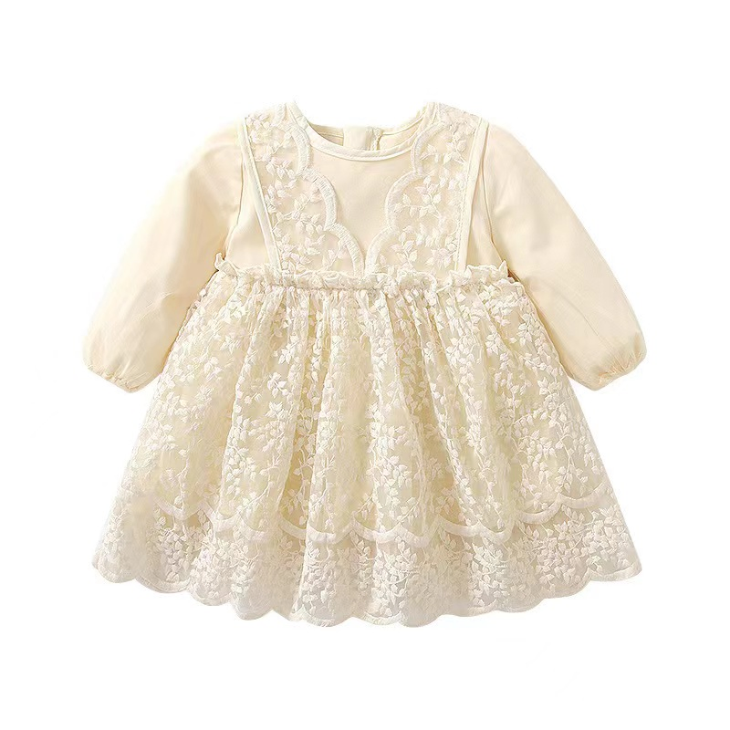 Hot Selling Girl's Long Sleeve Lace Embroidered Dress