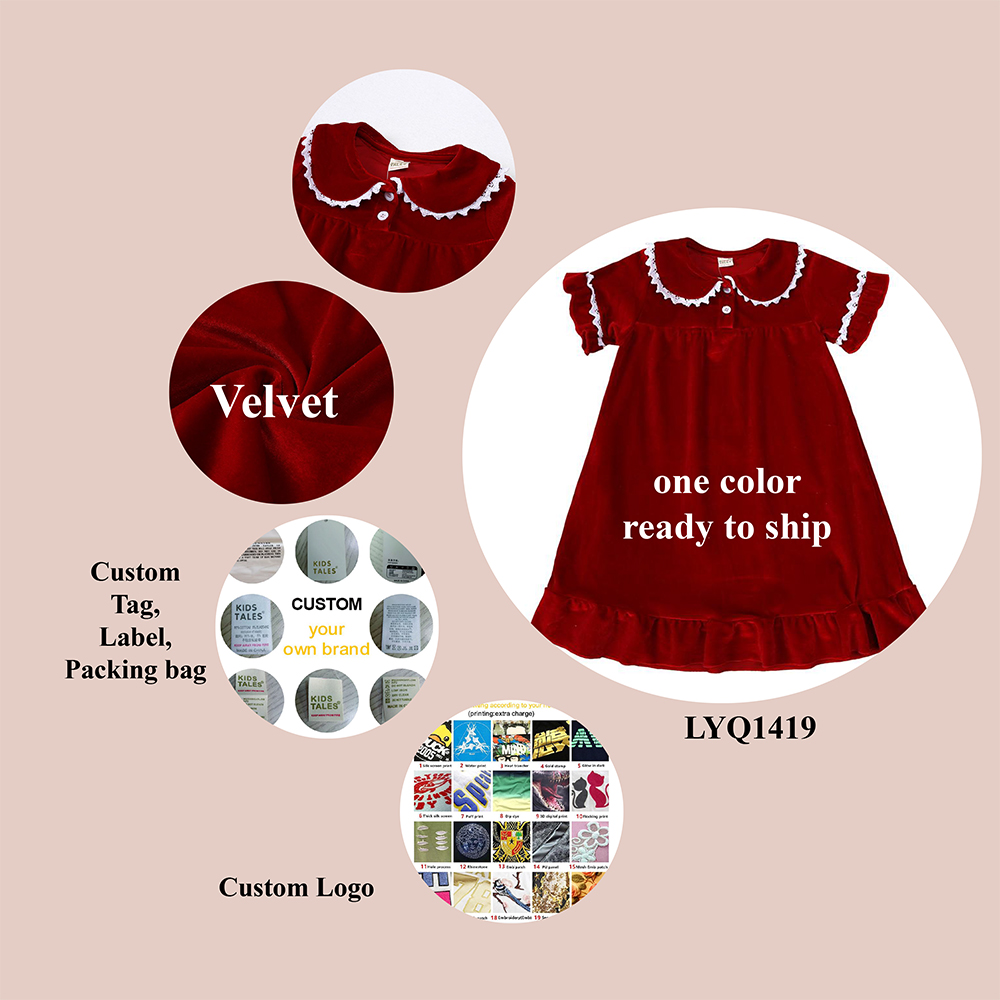 Christmas Winter Kids Girls Night Gown Baby Girl Birthday Party Dresses Coral Red Velvet Girls Party Dresses Sweet Nightgowns