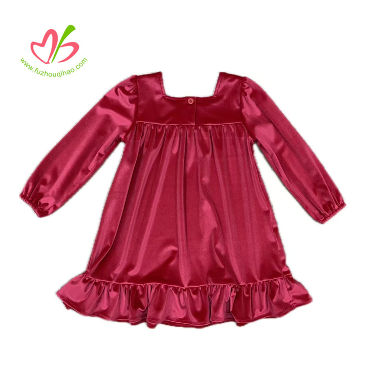 Fashion Wholesale Girl Dress Children Christmas Dress Customs Children Clothes Fleece Velvet Dress