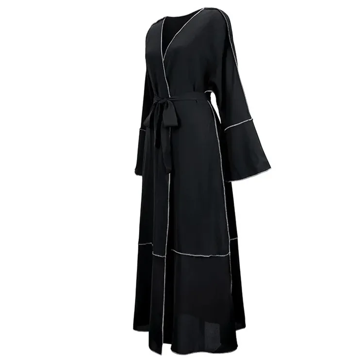 Latest Designs Casual Maxi Muslim Open Abaya Dress Islamic Girls Black Dresses
