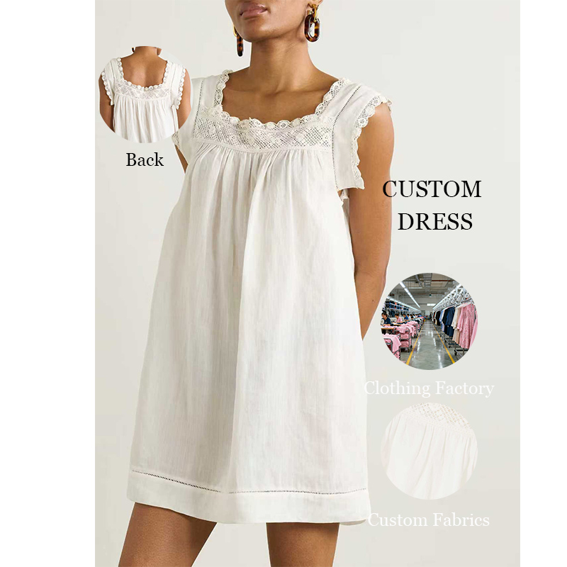 New Girls' Maxi Dress White V-neck Lace Smocked Cotton Sleeveless Elegant Vintage Princess Casual Formal Wear