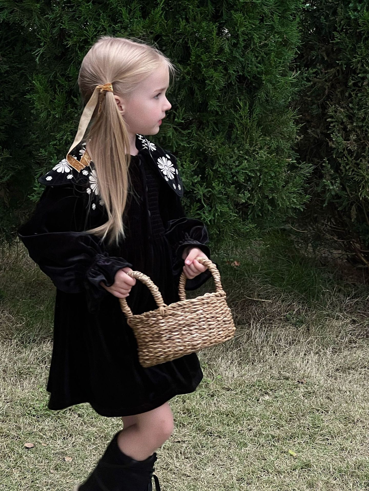 Winter Autumn New Korean Version Children's Velvet Plus Thick Solid O-Neck Collar Princess Dress Girls' Christmas Annual Dress