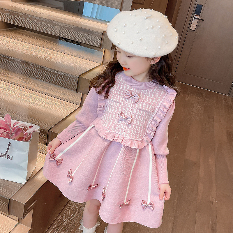 Nnr Kids Lace Dress Long-Sleeve Mandarin Collar Dress for Girl