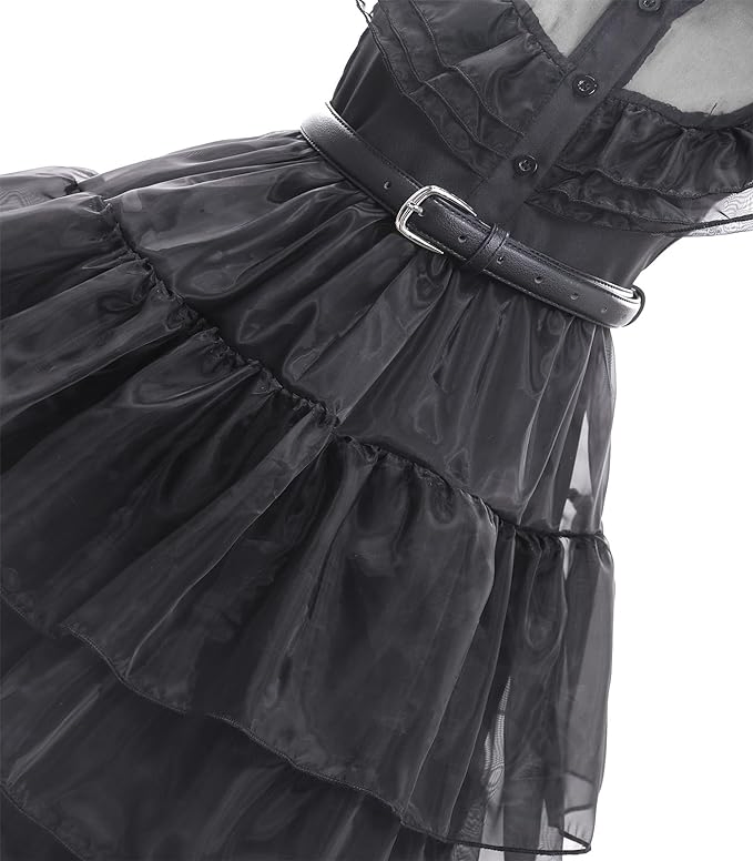 3-12 Years Wednesday Addams Dress Gifts for Girls Cosplay Black Party Gown