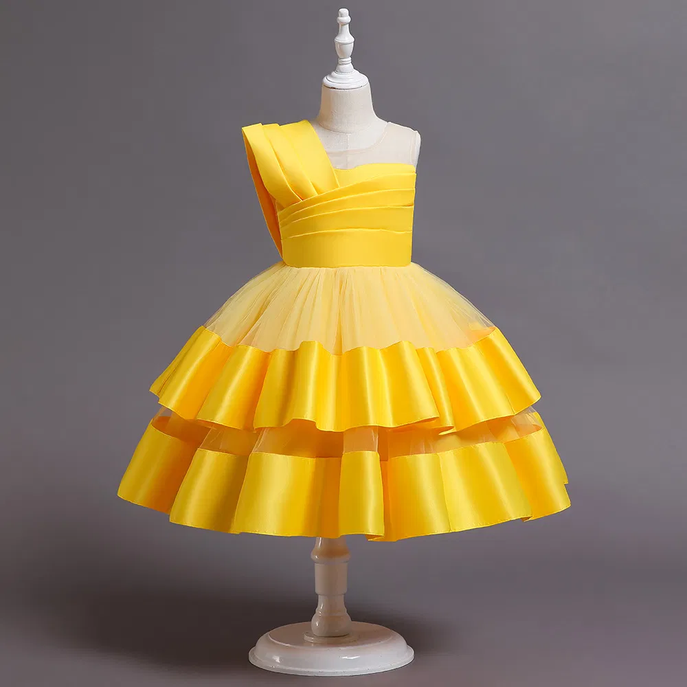 Girls One Shoulder Satin Princess Party Dress with Back Zipper