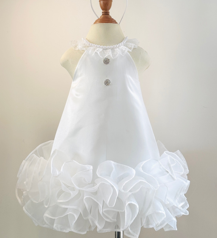 Baby Girls Large Size Vintage Spaghetti Strap Pinafore Lace Decoration Satin Fabric Washable OEM ODM Vietnam Calf-Length