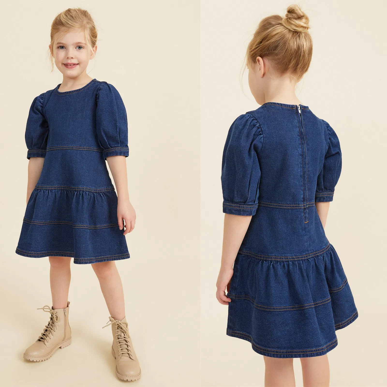 Hot Selling Casual Wear Summer Girls Dress Denim OEM Accept Custom Cotton Children Girls Dresses