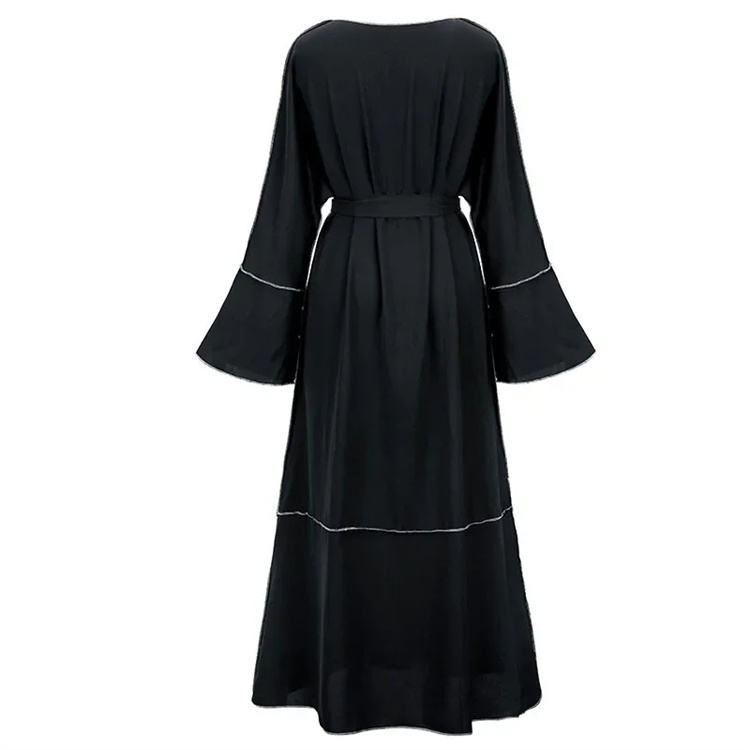 Latest Designs Casual Maxi Muslim Open Abaya Dress Islamic Girls Black Dresses