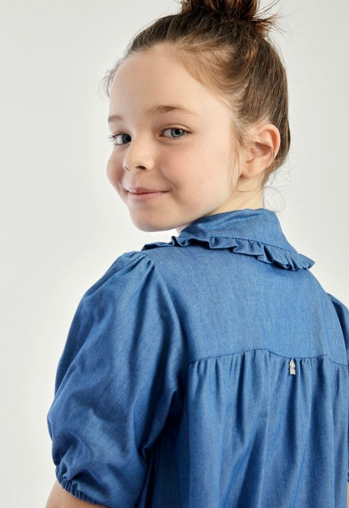 Ladies Dress Girls' Summer Faux Denim Doll-Collar Knee-Length Breathable Kids' Dress Kids Dress Relax Lady Dress Daily Sweet Cute Puffed Sleeves Loose