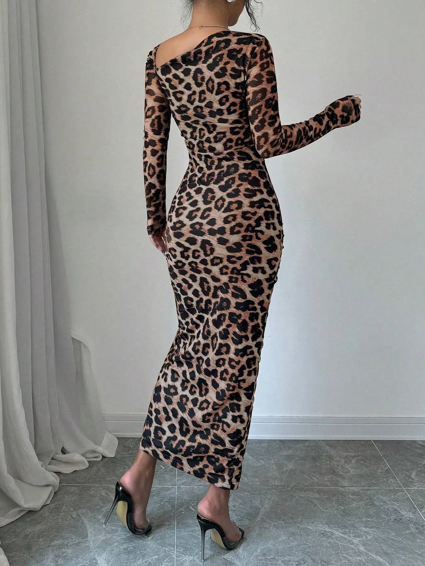 Stylish Women's Leopard Print Long Sleeve Dress for Hot Girls