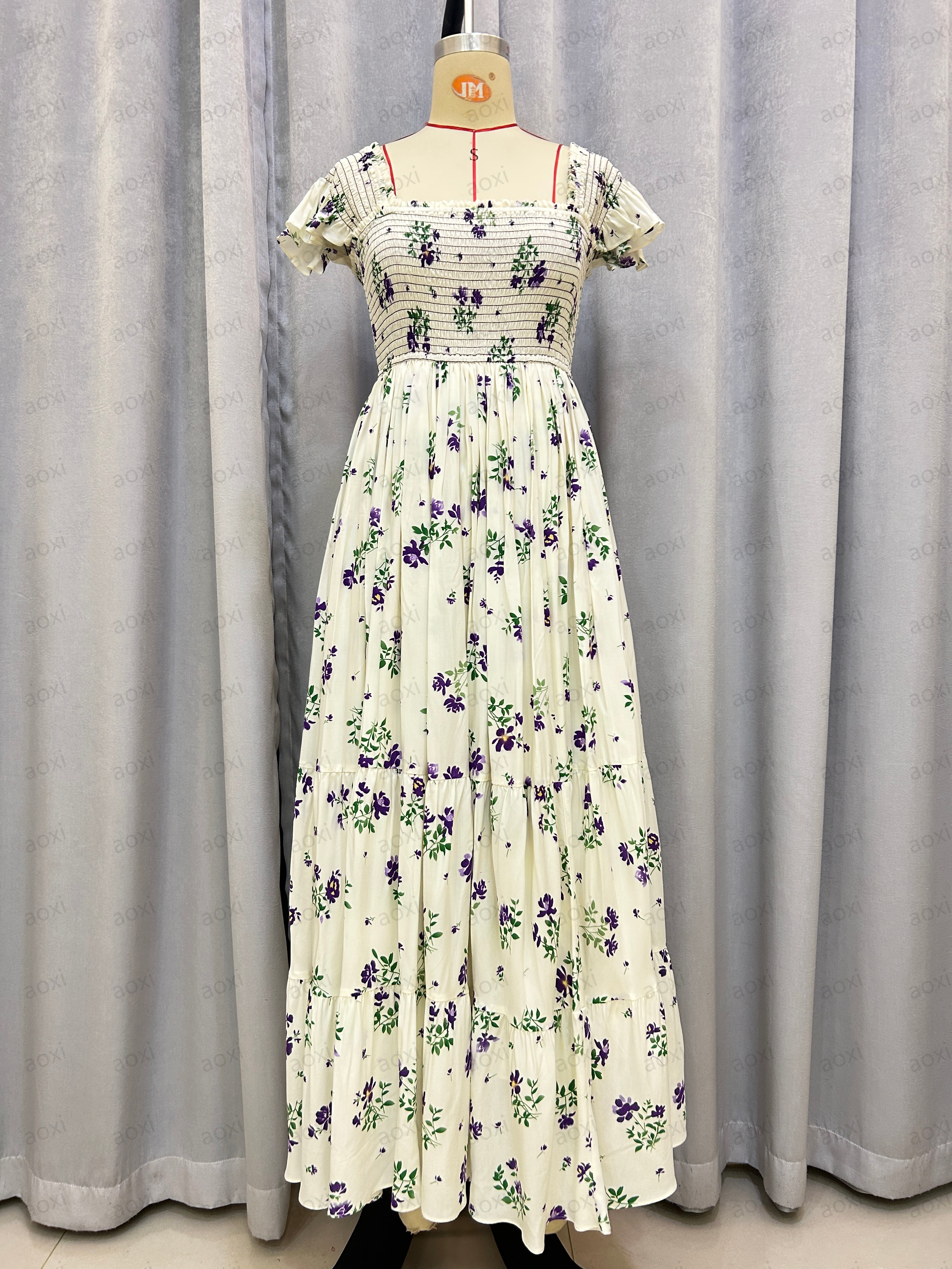 Premium Quality Custom Linen Cotton Blend Long Dress Summer Sundress Floral Printing Embroidered Dress for Ladies Girls Kids
