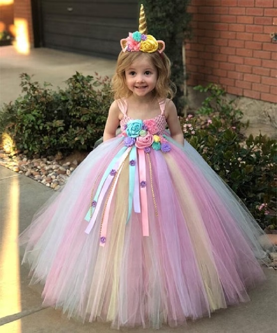 Kids Unicorn Tutu Dress Girls Ball Gown with Daisy Ribbons for Wedding Birthday Party Evening For Women