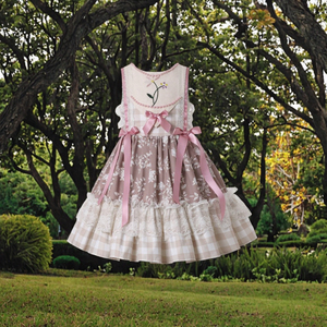 Girls Dress Floral Printed Lace Ruffle Sleeveless Sundress Ribbon Bow Little Birthday Party Casual Eco-Friendly
