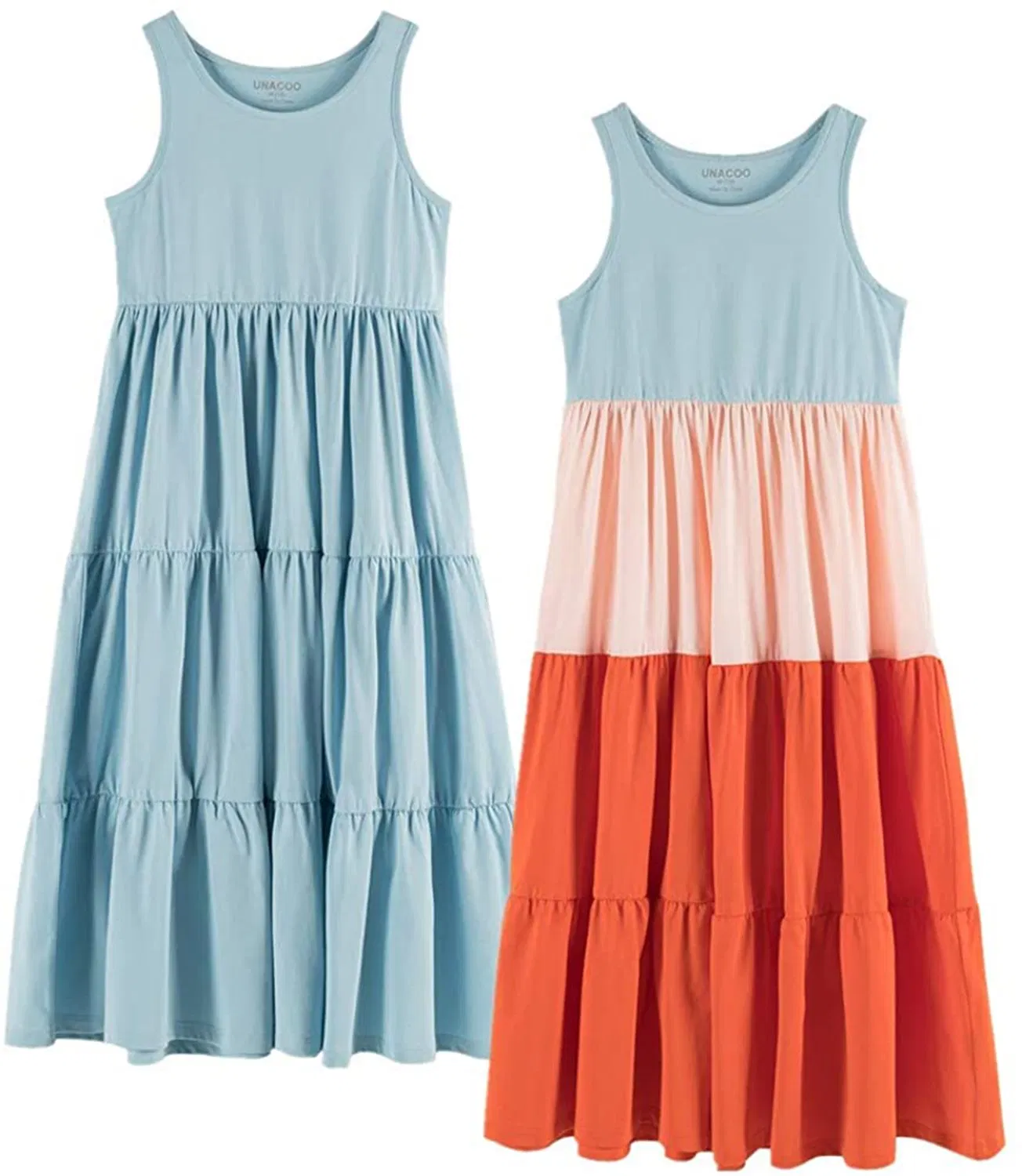 Custom Girls Sleeveless Maxi Dress Tiered Cotton Summer Dresses Color Block Princess Dresses Wholesale