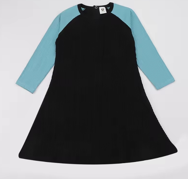 Family Matching Ribbed Kids Clothes Long Sleeves Autumn Girl Dress Contrasted Colors