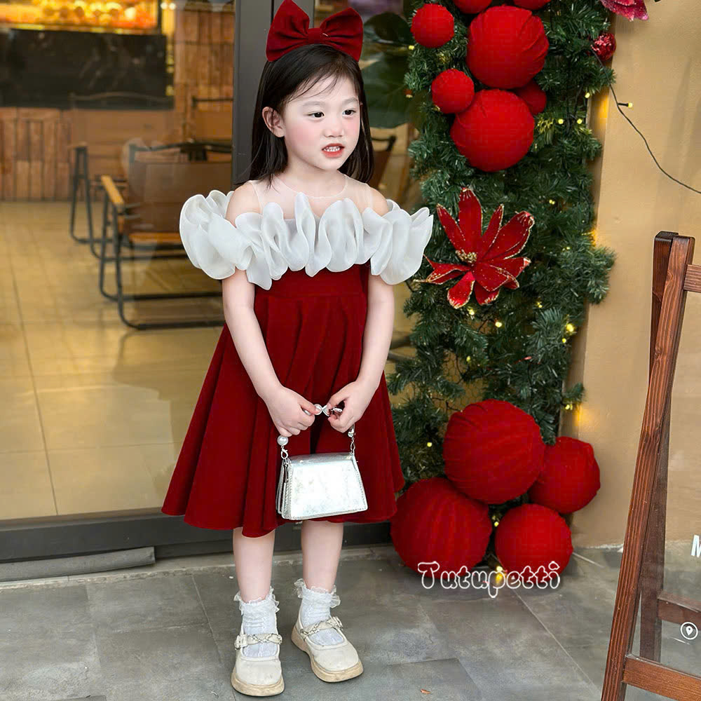 Christmas Red Velvet Party Dress Design