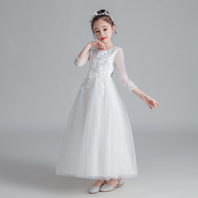 Wholesale Custom Princess Gown for Girls Fluffy Chiffon Ankle-Length Ball Gown Petal Sleeve Bowknot Breathable Kids Dress