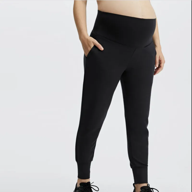Pantalones de chándal de algodón personalizados para maternidad con panel completo sobre el vientre