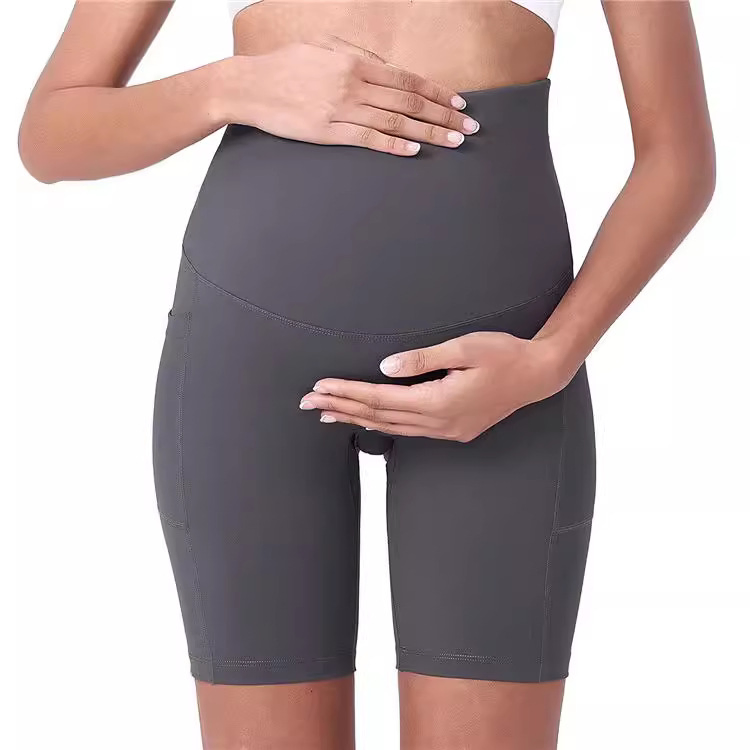Shorts de yoga para maternidad sobre el vientre con bolsillos 5 Pantalones de entrenamiento activos