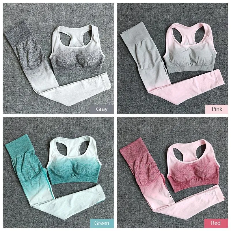 Conjunto de Yoga con Gradiente Sin Costuras para Mujeres - Pantalones de Fitness de Secado Rápido