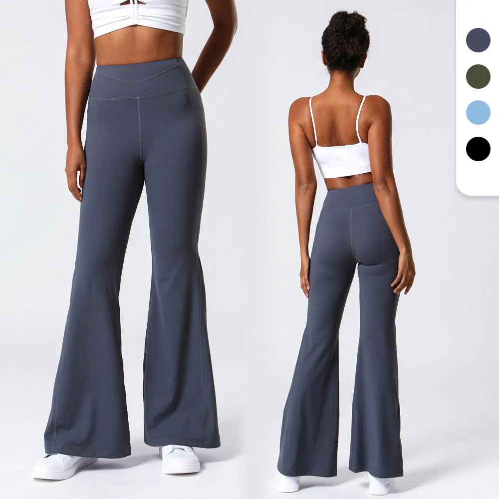 Pantalones de yoga de flare suaves para levantar las caderas de mujer con bolsillo oculto, pantalones de entrenamiento de cintura alta