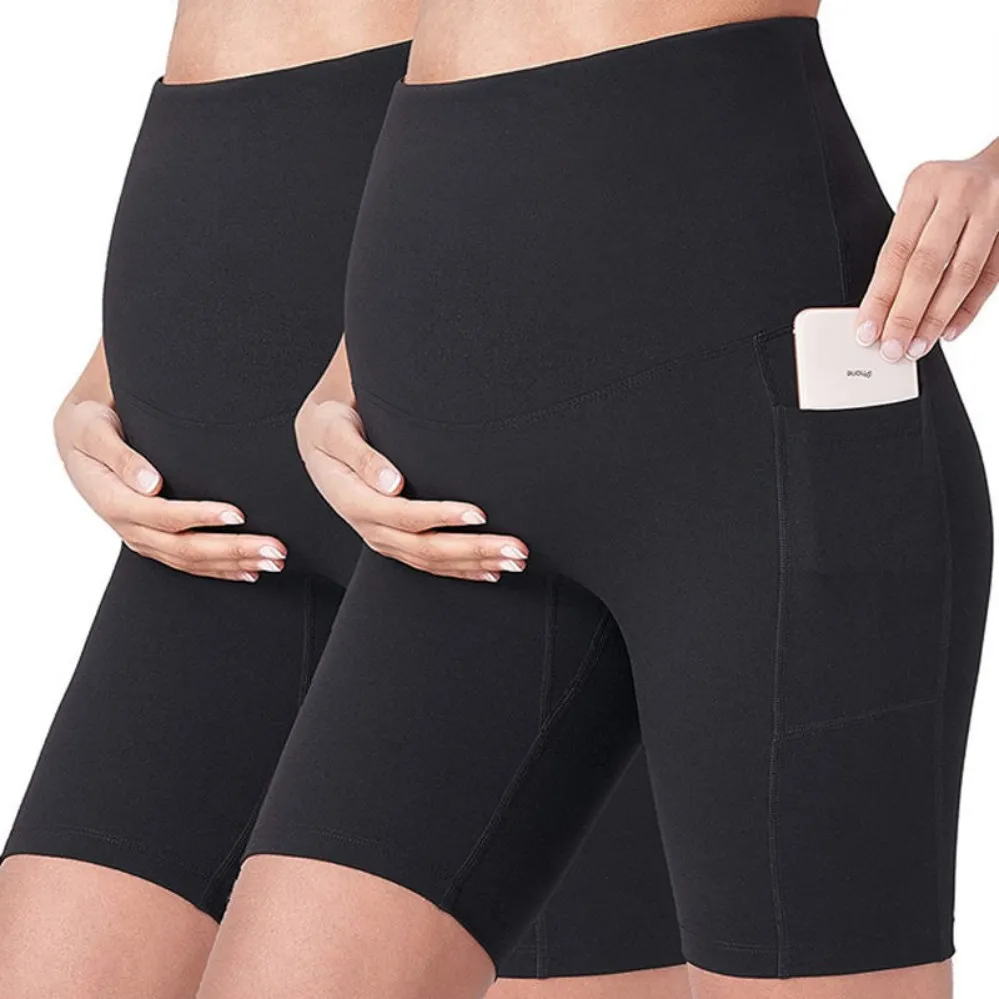Pantalones cortos de yoga para mujeres embarazadas, cómodos, transpirables, de alta elasticidad, con cintura elástica y bolsillos