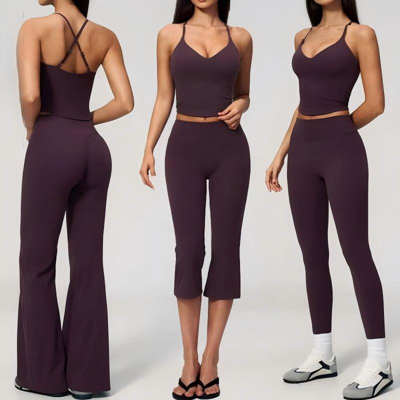2PCS Conjuntos de gimnasio para mujeres, traje de fitness, ropa de yoga con soporte, chaleco deportivo a prueba de golpes, mallas de cintura alta, pantalones acampanados, conjunto de ropa deportiva, conjunto de yoga