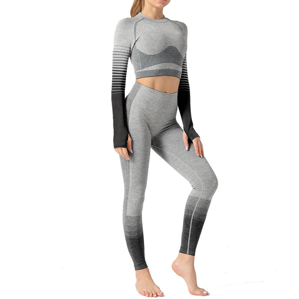 Nuevo Conjunto de Yoga de Pantalones de Gradiente, Leggings, Camiseta de Manga Larga, Ropa Deportiva, Ropa de Gimnasio Sin Costuras