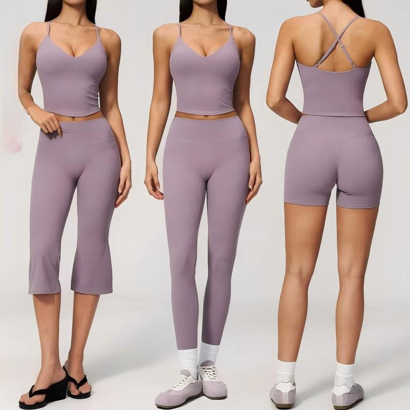 2PCS Conjuntos de gimnasio para mujeres, traje de fitness, ropa de yoga con soporte, chaleco deportivo a prueba de golpes, mallas de cintura alta, pantalones acampanados, conjunto de ropa deportiva, conjunto de yoga