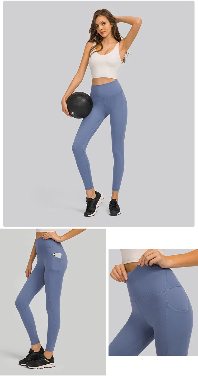 Dl126 Mujeres Lulu Desnudas Sensación Ropa Deportiva Leggings de Cintura Alta Suave como Mantequilla Pantalones de Yoga con Bolsillos Laterales