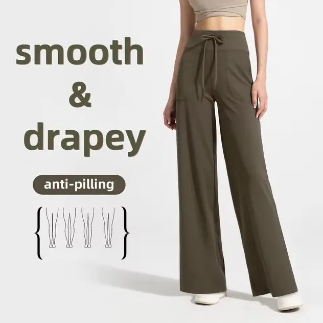 Nuevos pantalones de running para mujer de pierna recta con cordón, de cintura alta, sueltos y que estilizan, pantalones largos para yoga y deportes