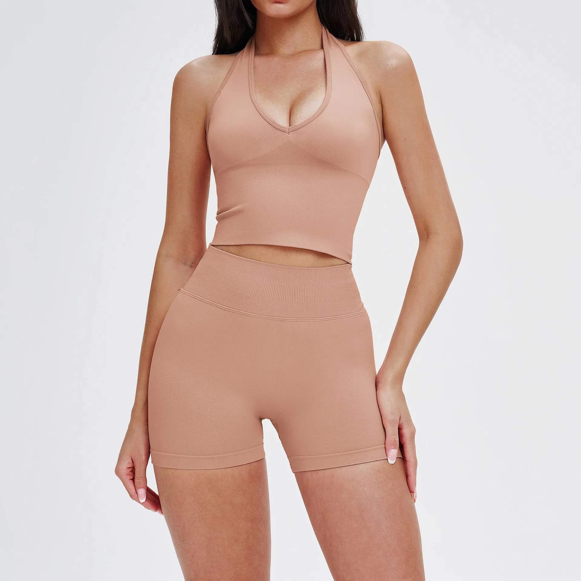 Conjunto de yoga de sujetador y pantalones cortos para mujer, deportivo, sin costuras y cómodo