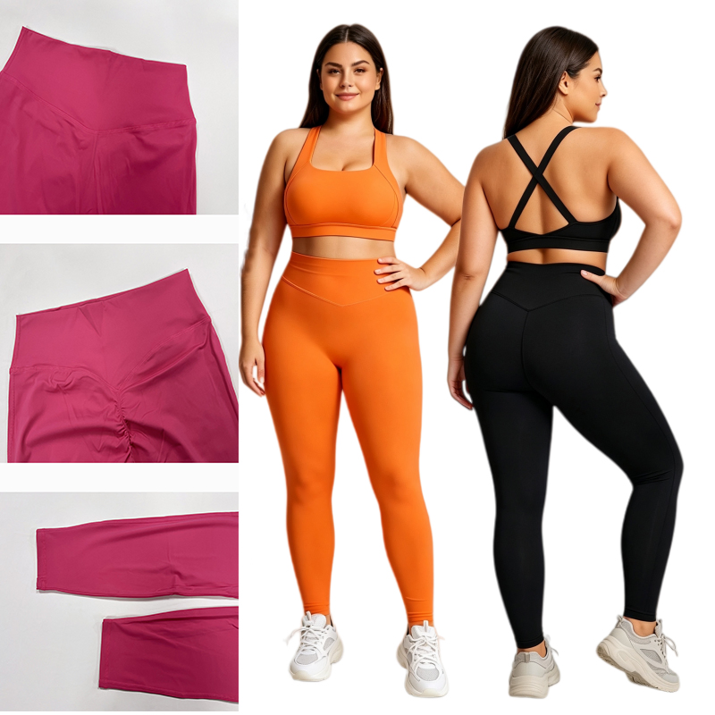 Pantalones de yoga sin costuras de control de abdomen V, levantamiento de glúteos, cadera de durazno, alta cintura 7/8 para mujeres de talla grande al por mayor
