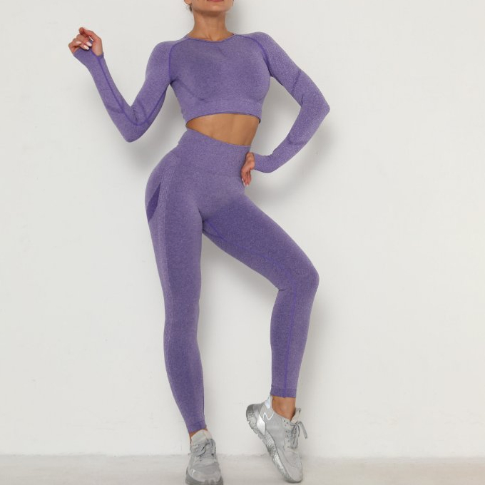 Fabricante de Ropa de Fitness Personalizada Con Cintura Alta, Leggings de Yoga para el Gimnasio con Efecto Realce en el Trasero, Conjunto de Dos Piezas