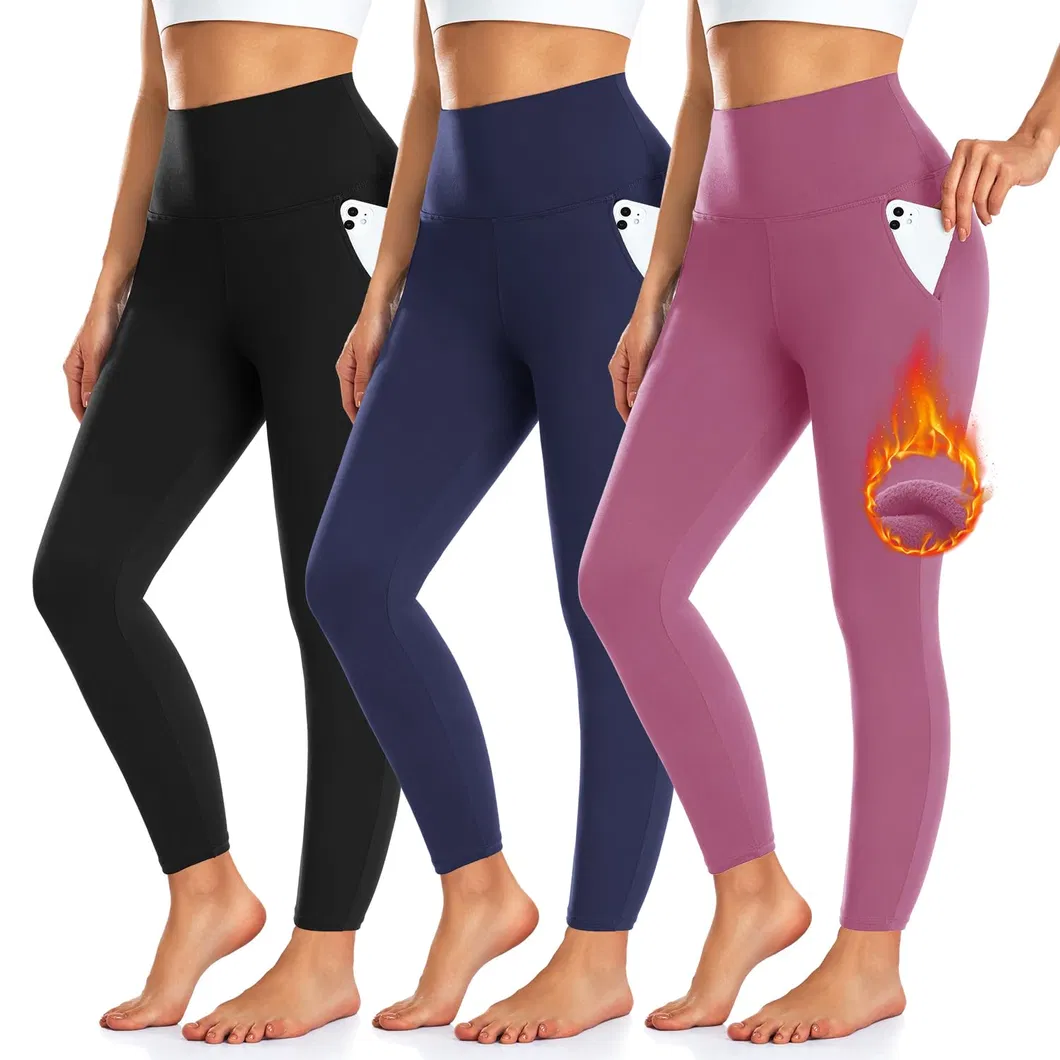 Mujeres Leggings de Cintura Alta de Felpa Forrados Cálidos y de Talla Grande para Yoga