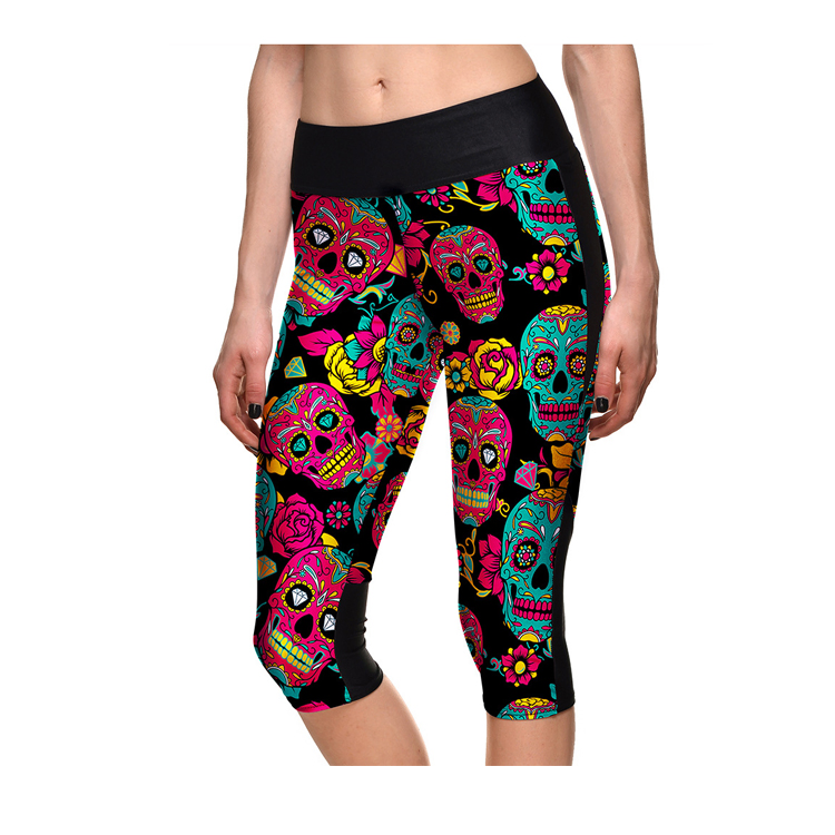 Mallas capri deportivas de yoga para mujer con estampado de calavera de alta calidad personalizadas