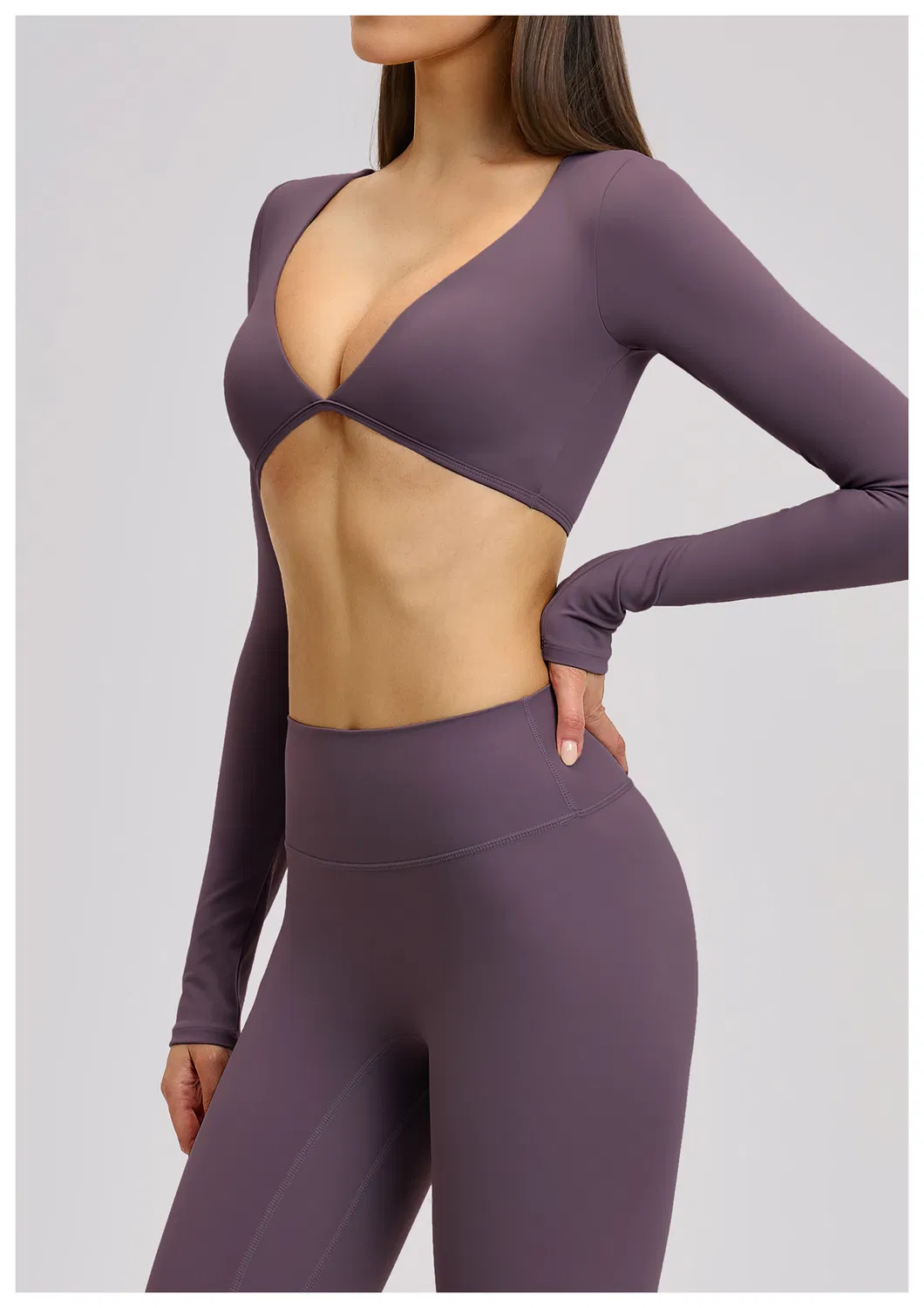 Ropa de fitness al por mayor para mujeres, camiseta de yoga con cuello en V