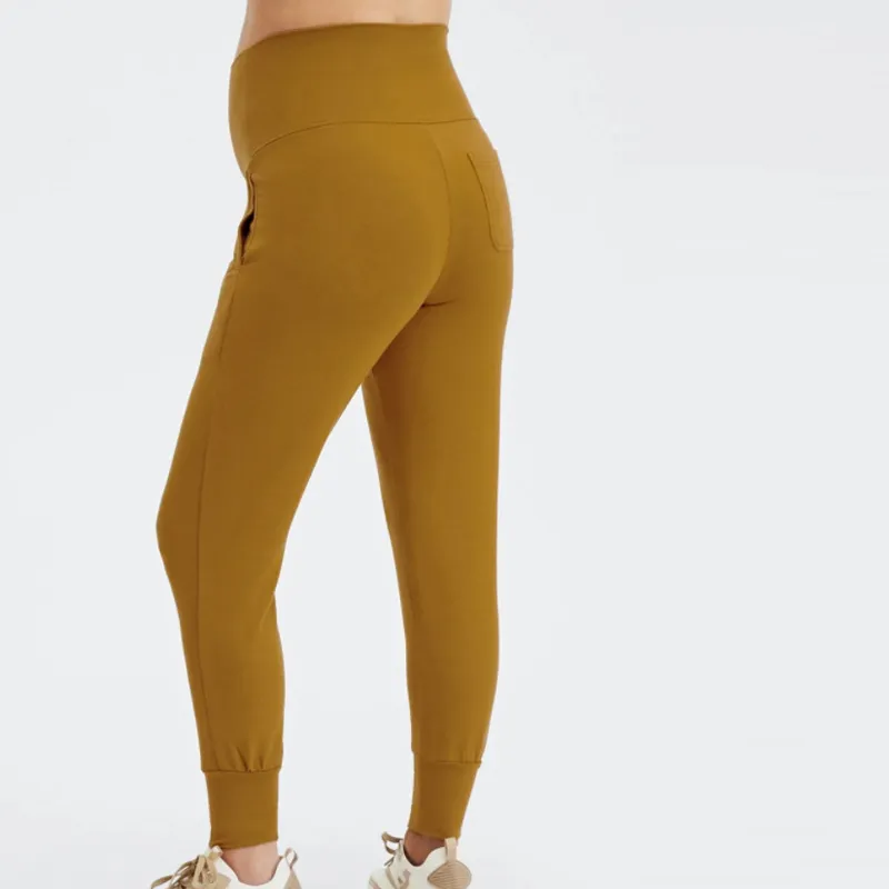 Pantalones de chándal de algodón personalizados para maternidad con panel completo sobre el vientre