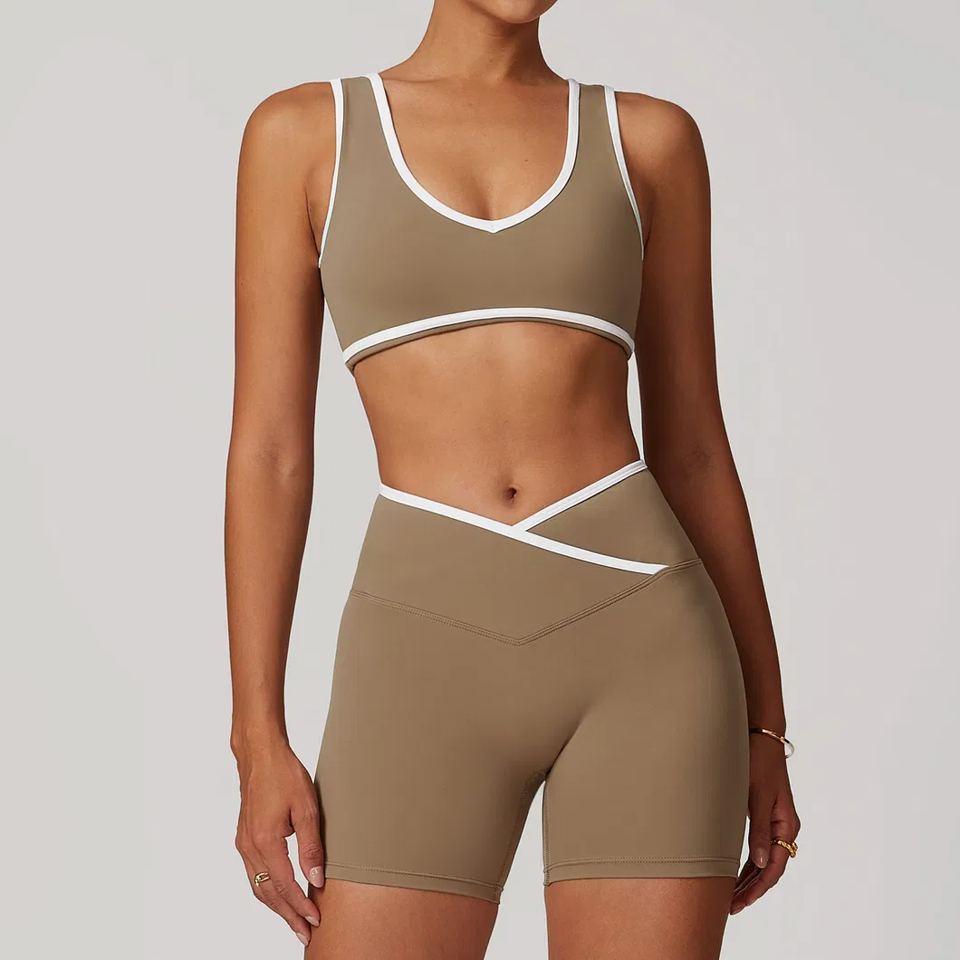 Leggings cortos de ejercicio de cintura alta con logo personalizado para deportes y yoga de mujer