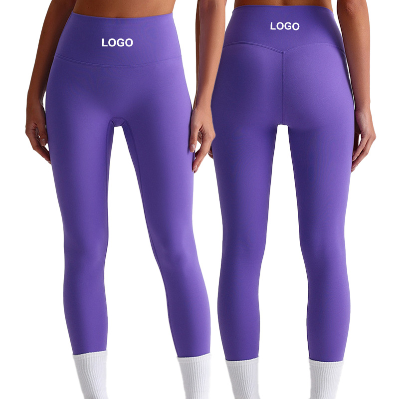 Pantalones de yoga desnudos europeos y americanos para mujeres sin líneas embarazosas, mallas de cintura alta que levantan las caderas, pantalones elásticos de pies pequeños para deportes y fitness