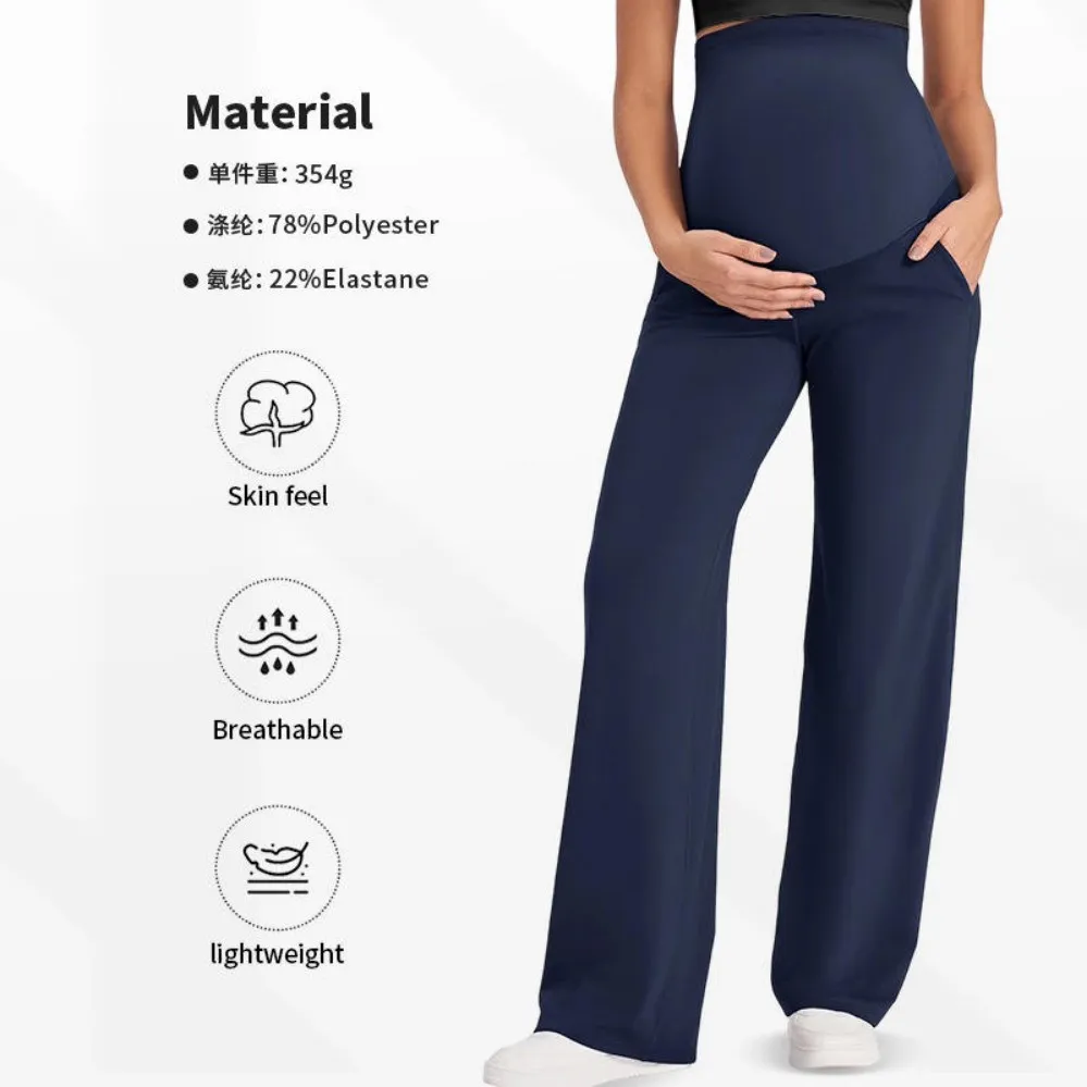 Pantalones largos casuales de maternidad ecológicos de cintura alta y pierna ancha para mujeres embarazadas, soporte para el abdomen, ropa de yoga