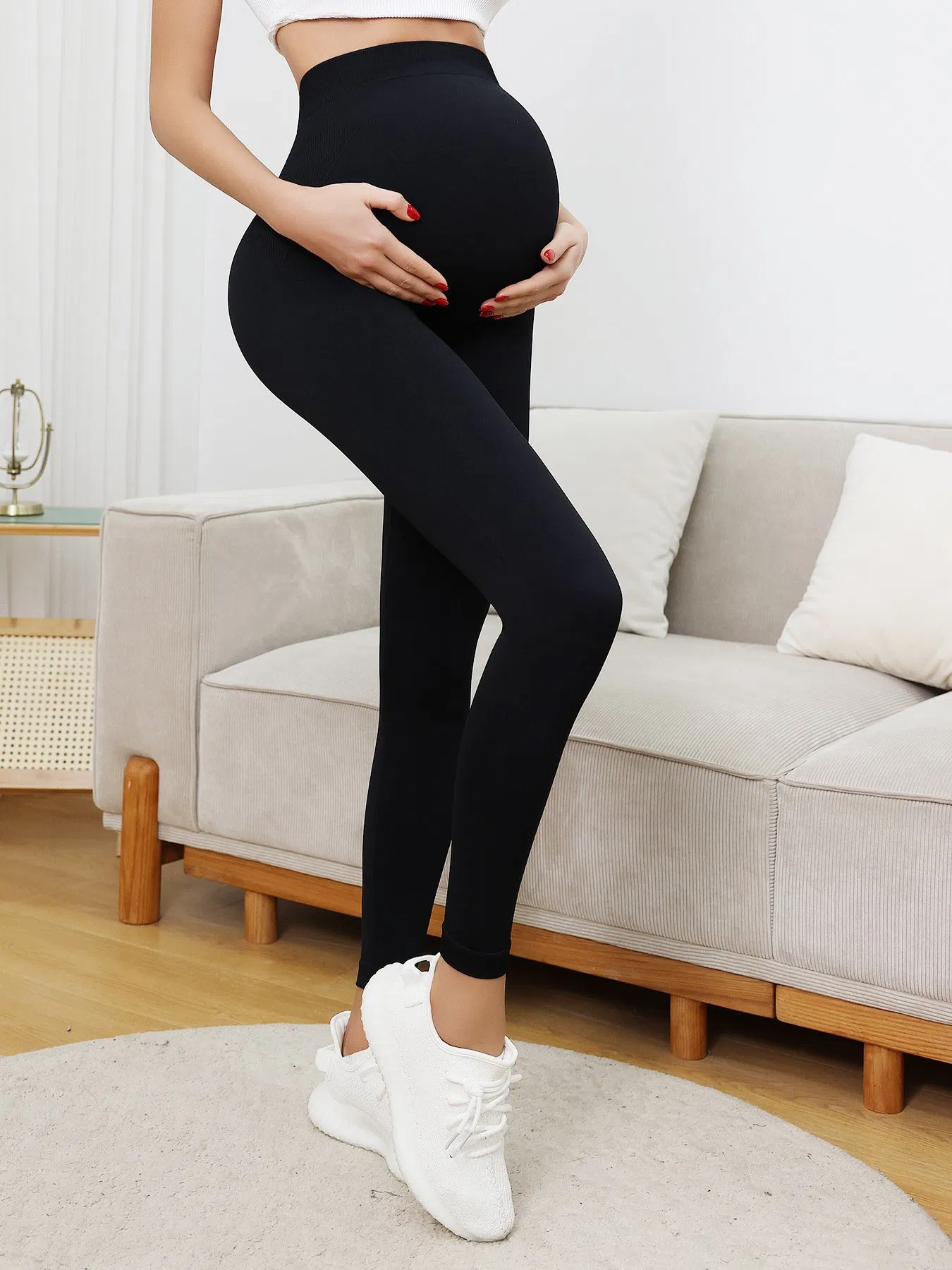 Pantalones de yoga de maternidad de cintura alta sin costuras - Negro