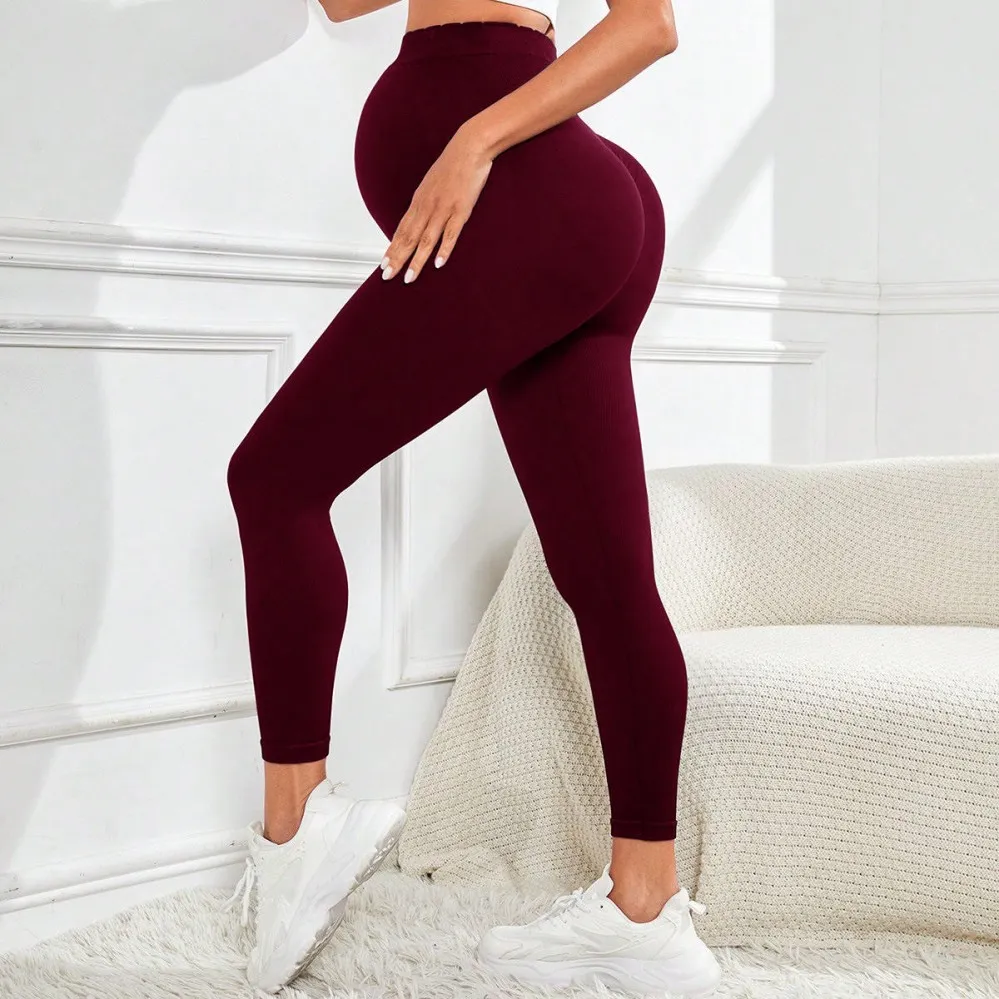 Leggings para mujeres embarazadas, ejercicio, yoga, levantamiento de barriga, sin costuras, pantalones de maternidad de cintura alta, fitness
