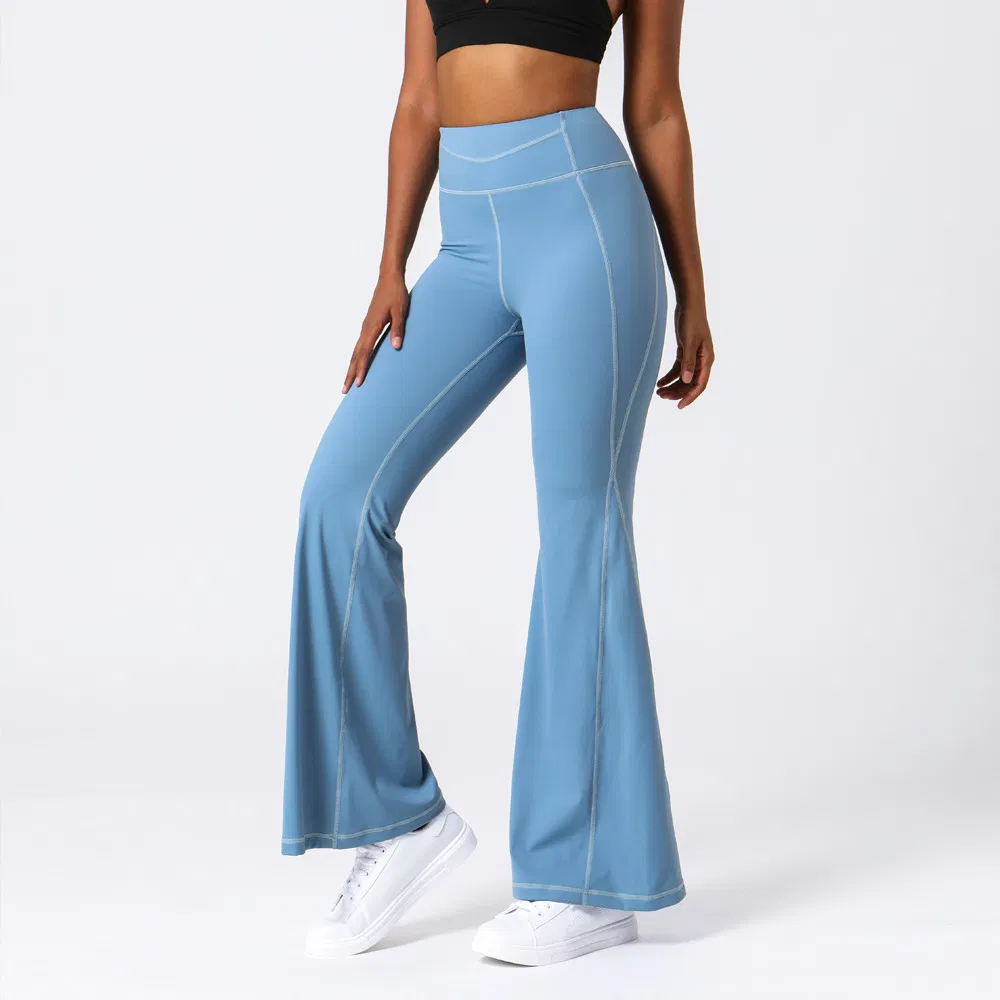 Pantalones de yoga de flare suaves para levantar las caderas de mujer con bolsillo oculto, pantalones de entrenamiento de cintura alta