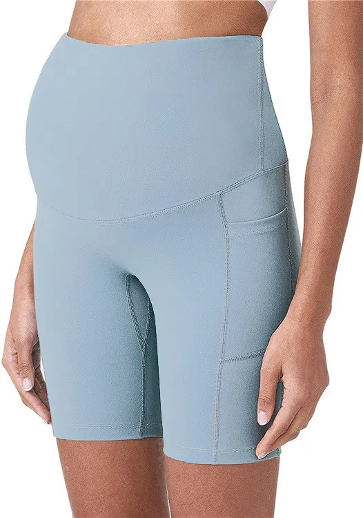 Shorts de yoga para maternidad sobre el vientre con bolsillos 5 Pantalones de entrenamiento activos