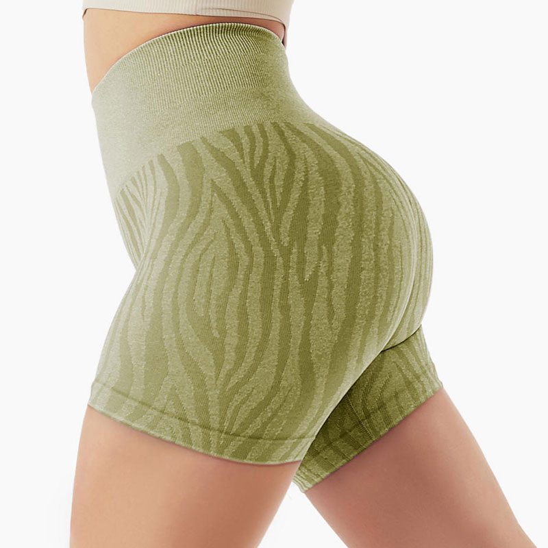 Conjunto deportivo de mujer al por mayor, mallas de gimnasio para cortos de fitness con estampado de cebra, cortos de yoga de alta cintura sin costuras para correr