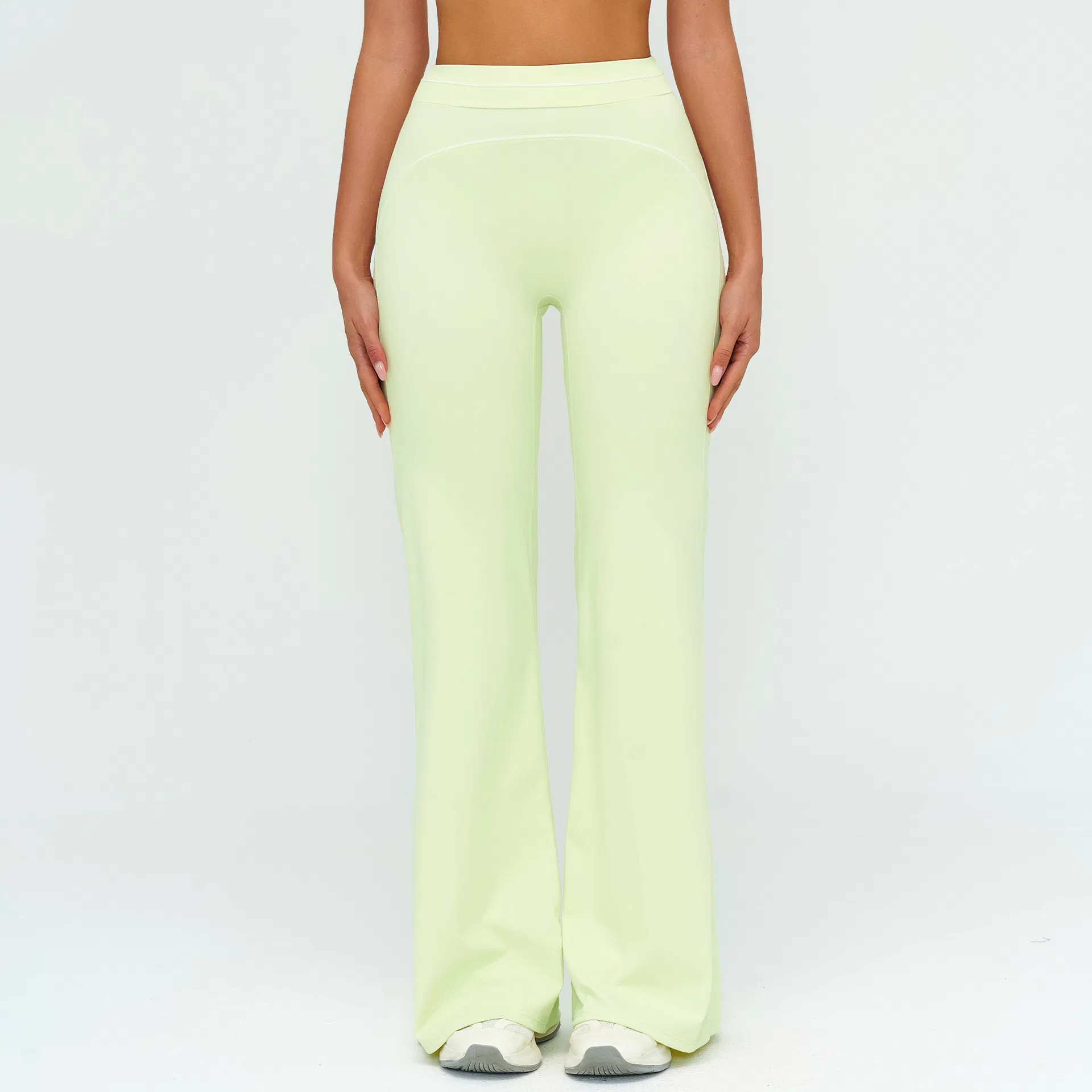Pantalones de yoga sin costuras para mujer, pantalones de color bloque que levantan la cadera, pantalones deportivos de cintura alta y pierna ancha