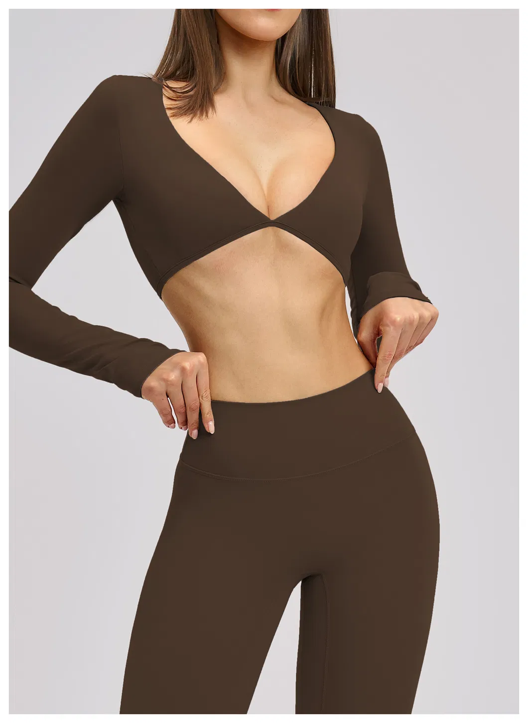 Ropa de fitness al por mayor para mujeres, camiseta de yoga con cuello en V